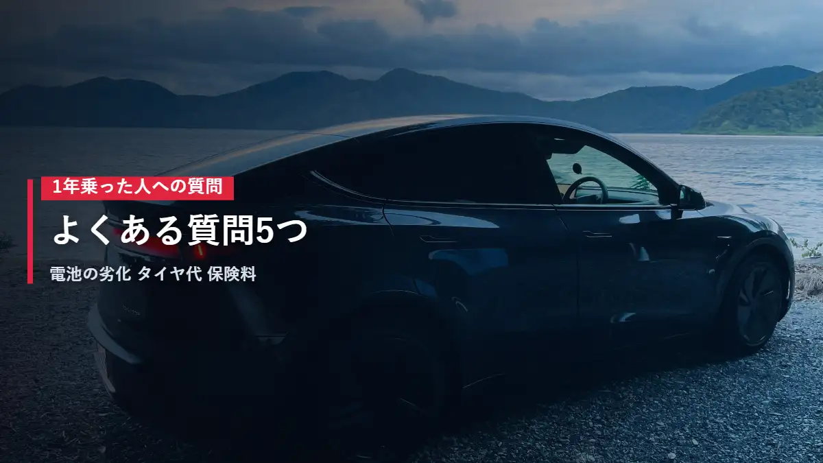 湖畔に停まるテスラModel Yの側面 1年乗った人へのよくある質問